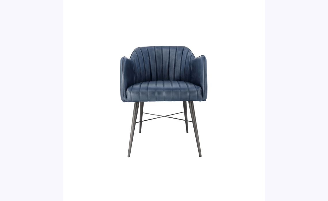 Milan Leather and Iron Chair - Blue
