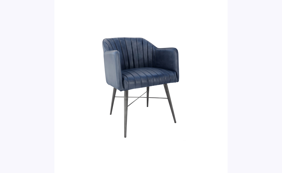 Milan Leather and Iron Chair - Blue