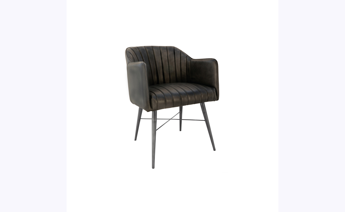 Milan Leather and Iron Chair - Dark Grey