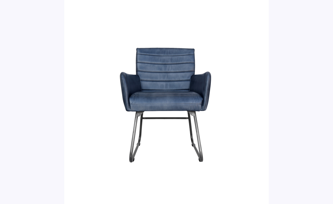 Pisa Leather and Iron Dining Chair - Blue