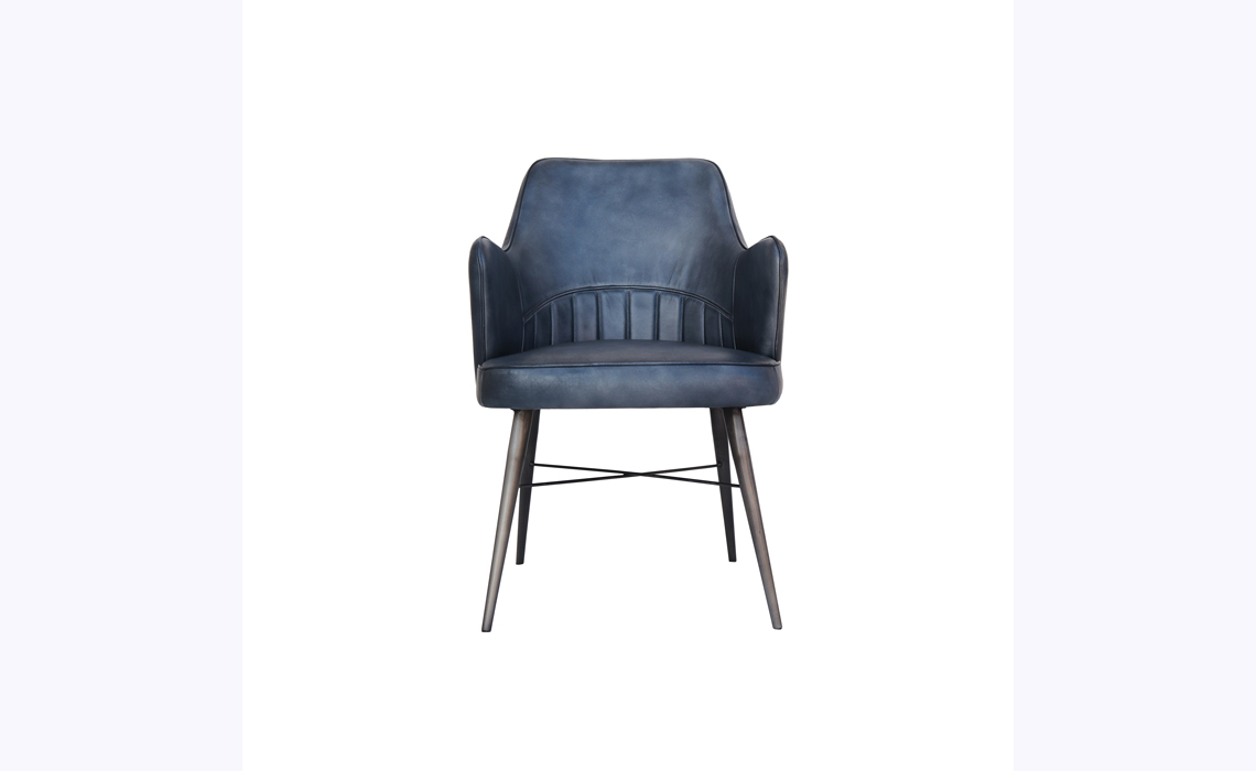 Lucia Leather and Iron Dining Chair - Blue