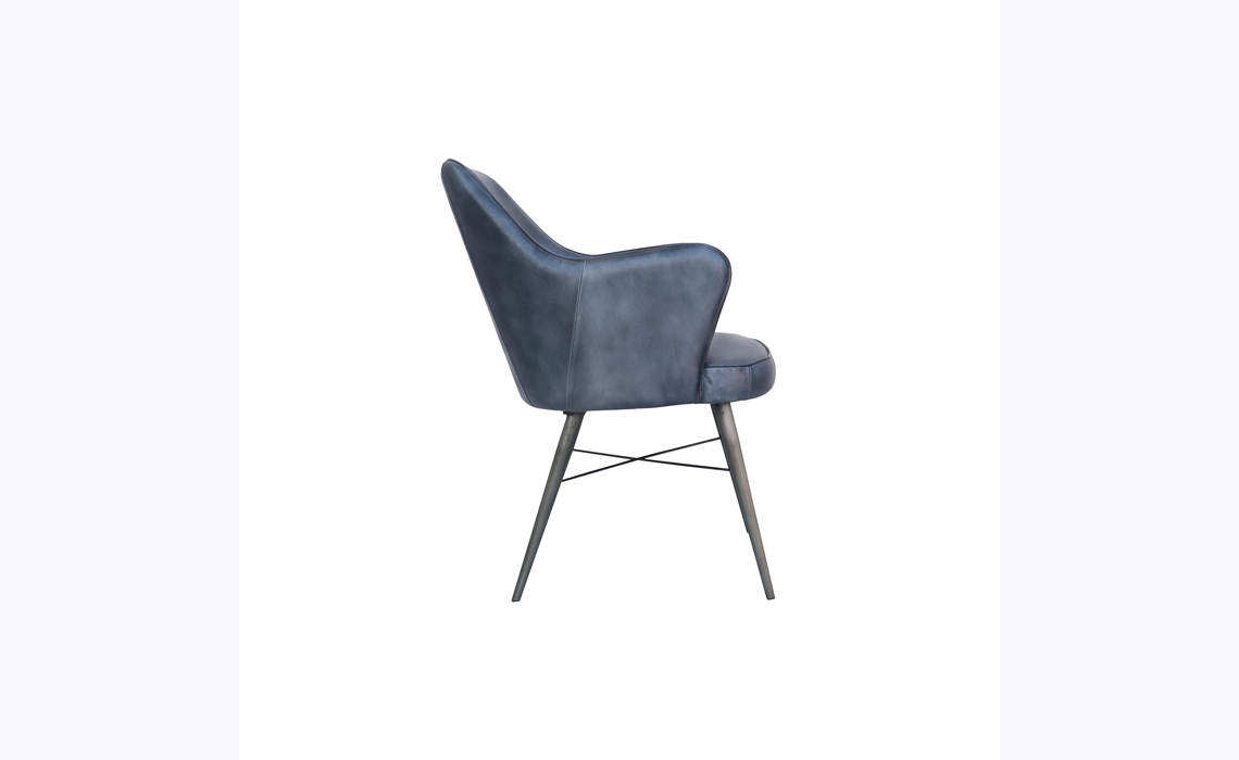 Lucia Leather and Iron Dining Chair - Blue