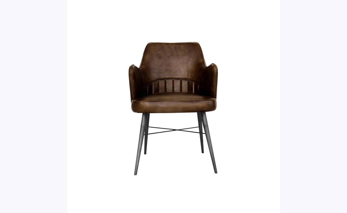 Lucia Leather and Iron Dining Chair - Brown
