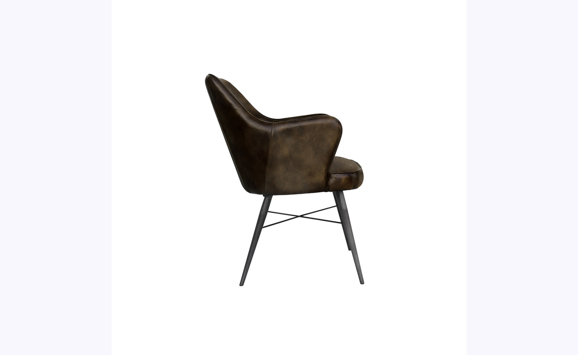 Lucia Leather and Iron Dining Chair - Dark Grey