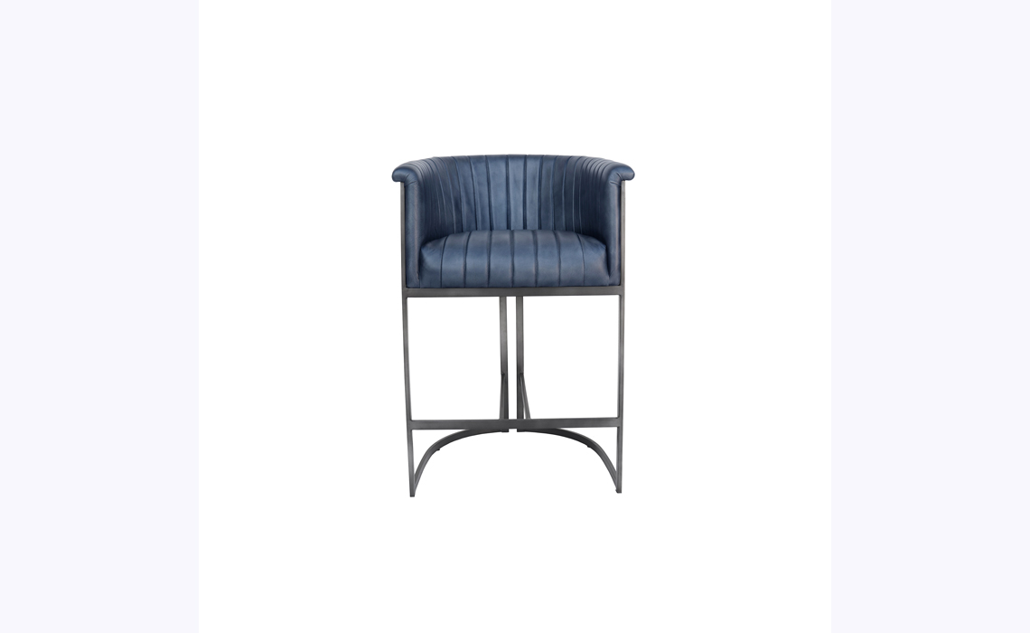 Santorini Leather and Iron Bar Chair - Blue