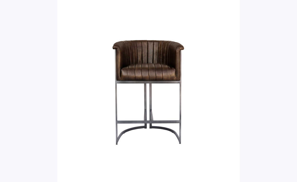 Santorini Leather and Iron Bar Chair - Brown