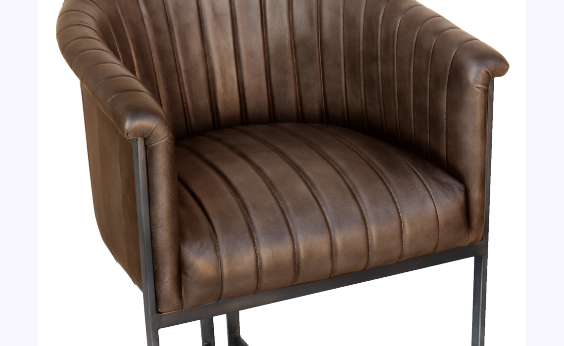 Santorini Leather and Iron Bar Chair - Brown
