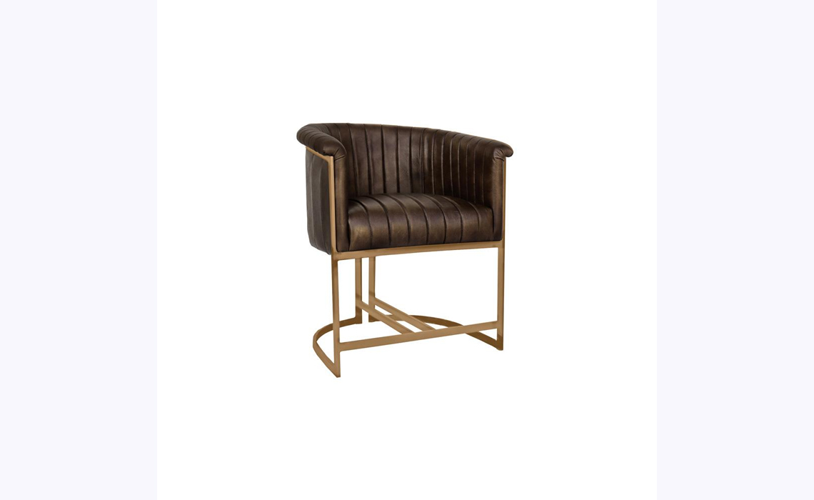 Genoa Gold Frame Retro Leather Tub Chair Brown
