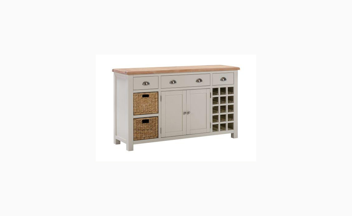 Amersham White Painted Large Sideboard Wine Rack With Baskets