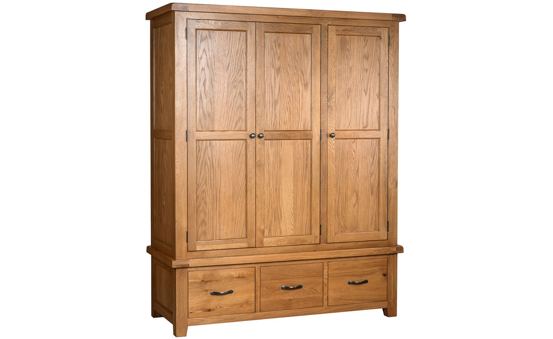 Newborne Oak Triple Wardrobe With 3 Drawers