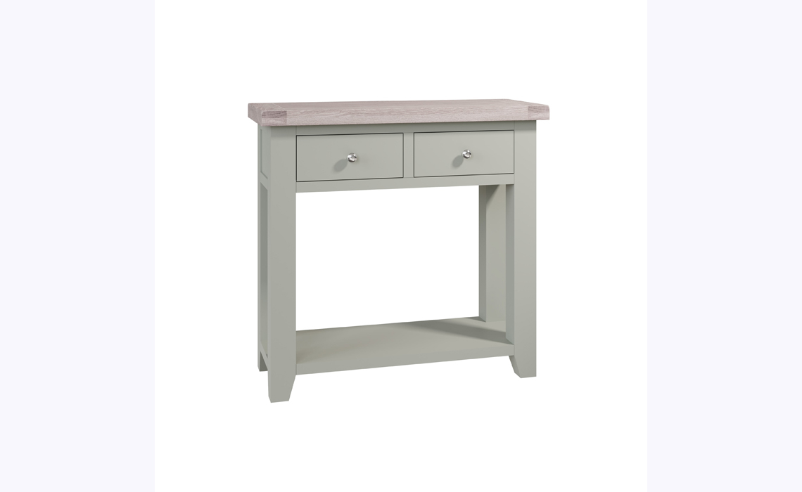 Canterbury Oak Painted Grey Console Table, White washed Oak Top Beds