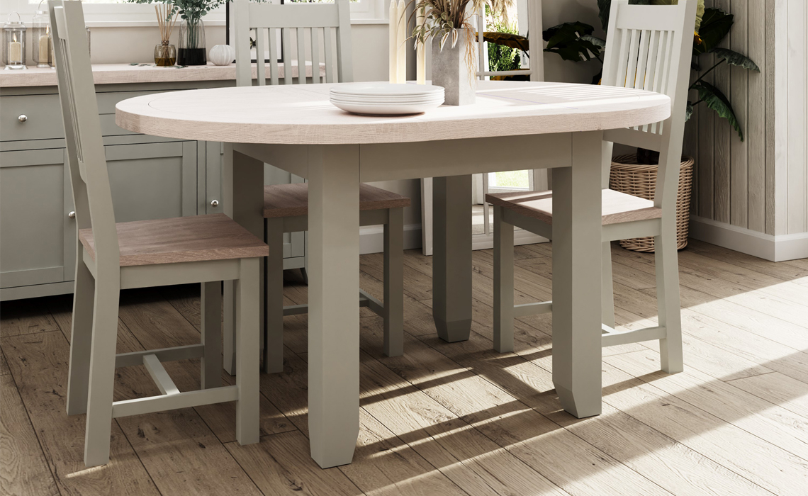 Canterbury Oak Painted Grey 110cm115cm Extending Round Dining Table, Solid European Oak Top
