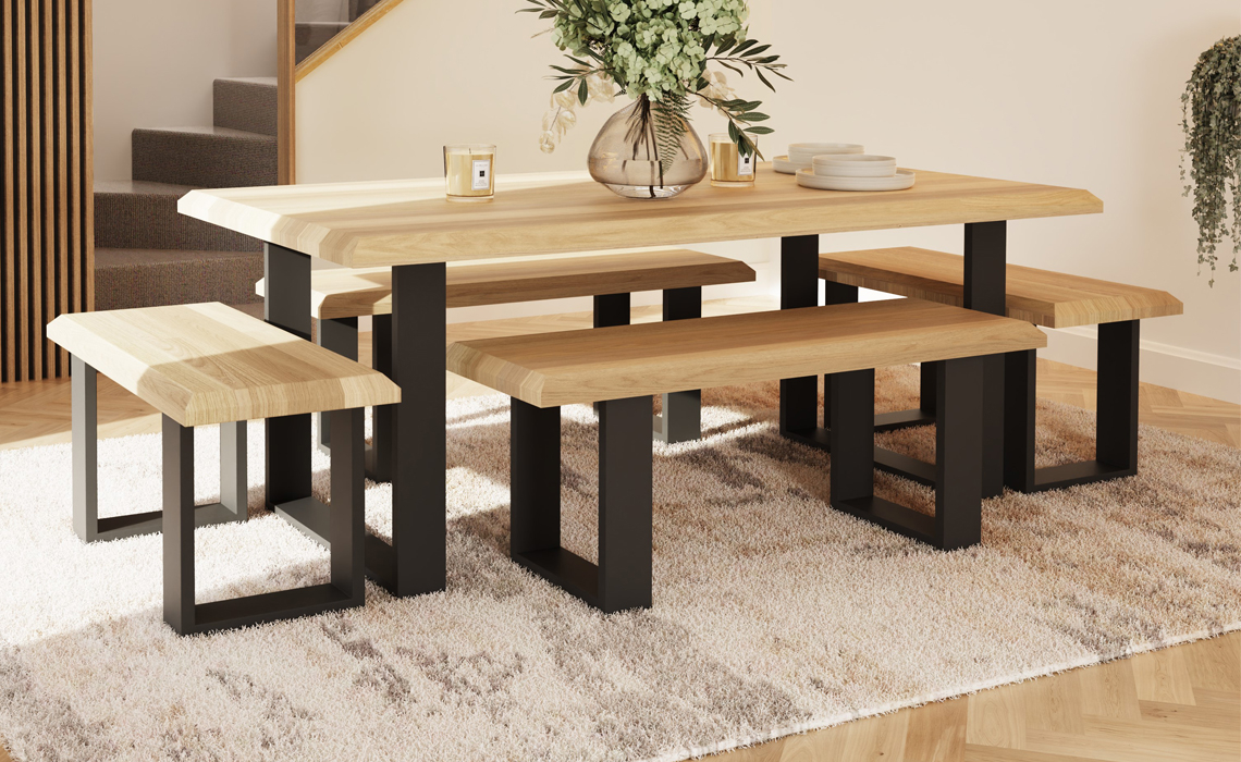 Oslo Solid Oak 180cm Dining Table With U - Style Metal Leg