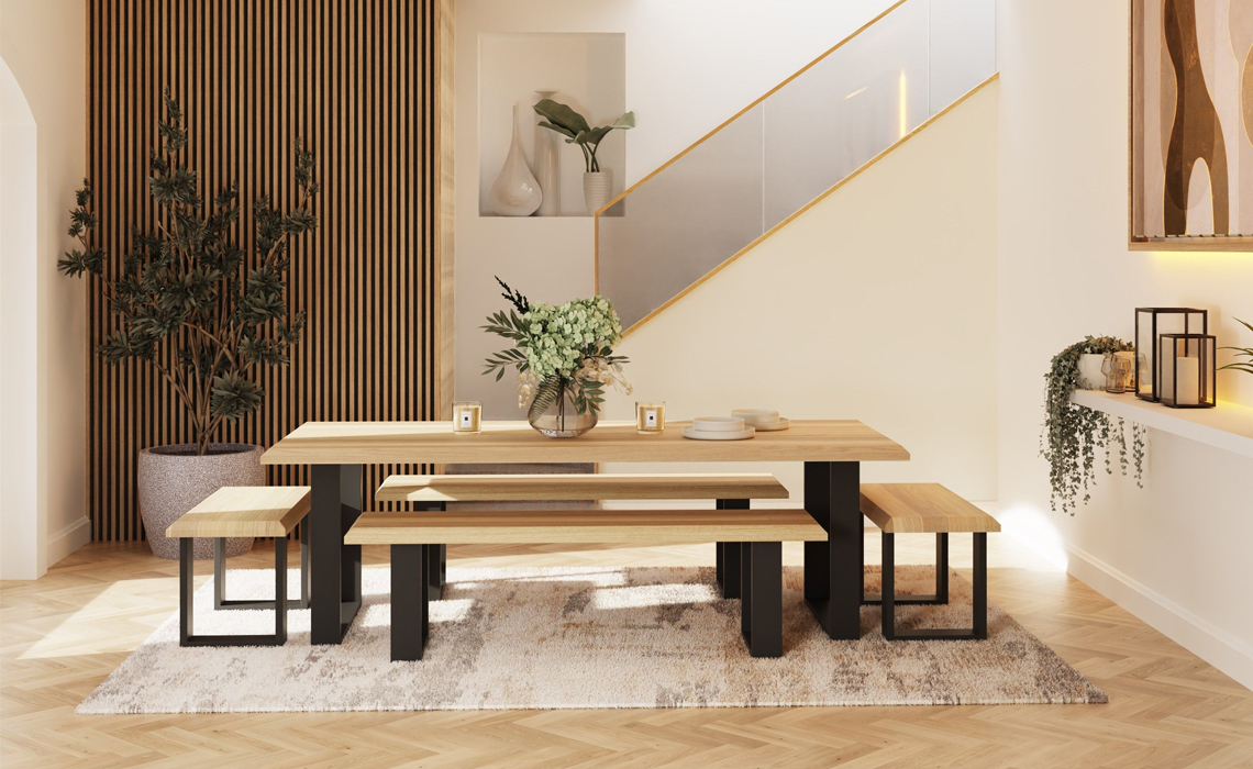 Oslo Solid Oak 200cm Dining Table With U - Style Metal Leg