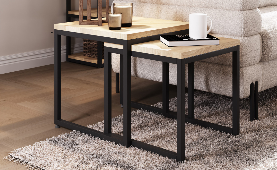 Modal Solid Oak Nest of 2 Tables