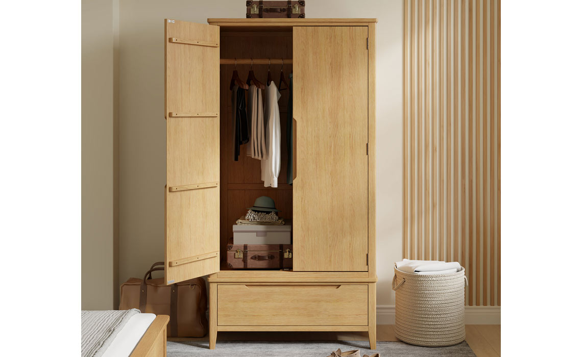 Copenhagen Oak Double Wardrobe With Drawer
