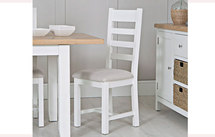 Painted Dining Chairs - Ashley Painted White Ladder Back Chair Fabric Seat 