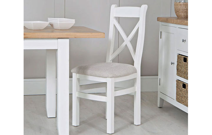 Chairs & Bar Stools - Ashley Painted White Cross Back Chair Fabric Seat