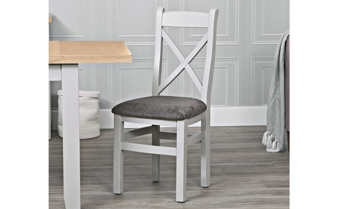 Painted Dining Chairs - Ashley Painted Grey Cross Back Chair Fabric Seat