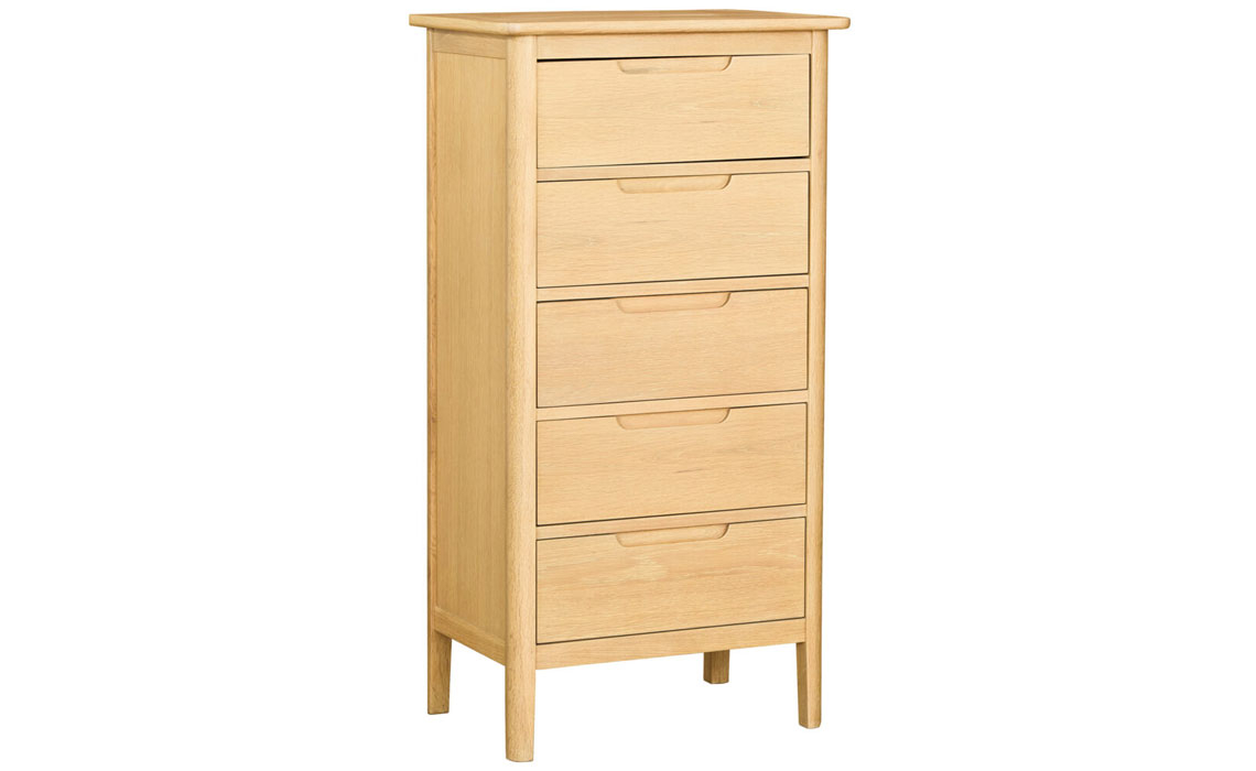 Chest Of Drawers - Birka Whitewash  Oak 5 Drawer Wide Chest