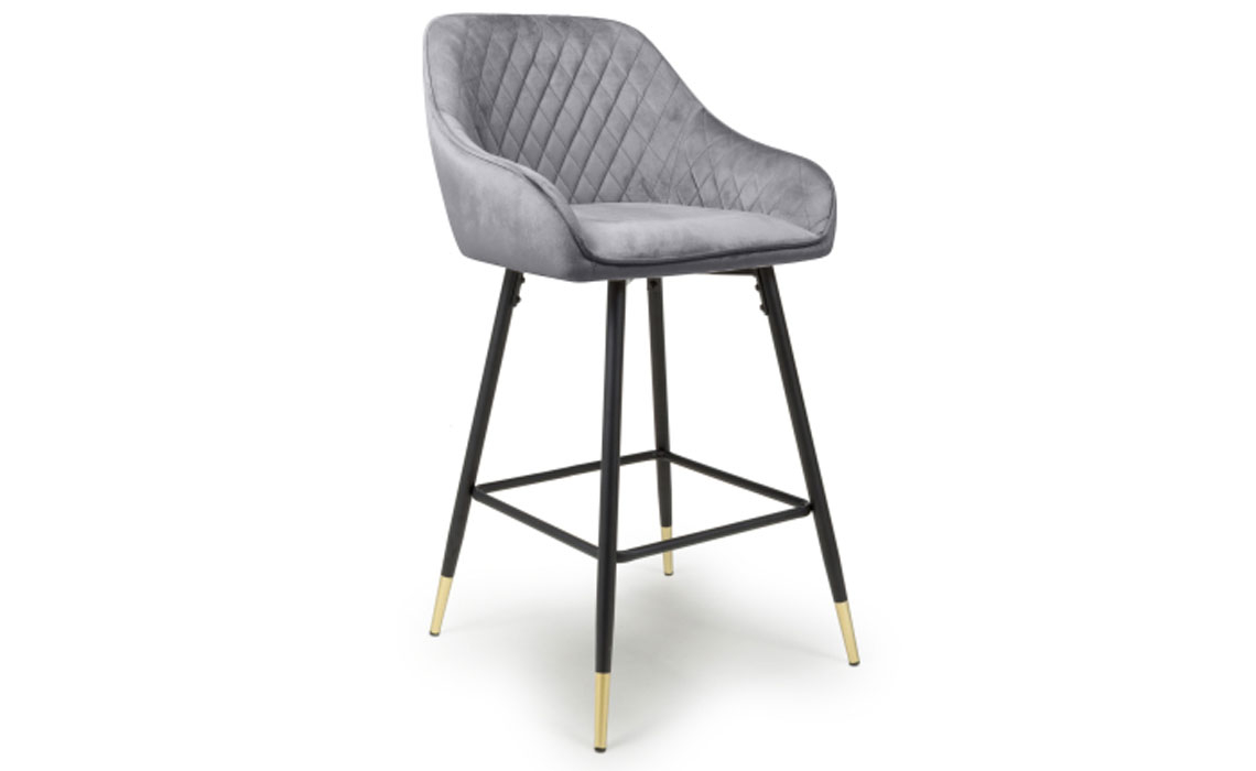 Bar Stools - Mateo Brushed Velvet Grey Bar Stool