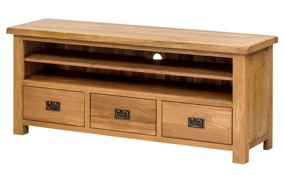 Oak Standard TV Units - Framlingham Solid Oak Large TV With Drawers
