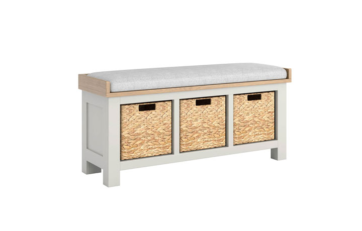 Morgan Taupe Painted Collection - Morgan Painted Taupe Storage Bench Seat Fabric Cushion Grey