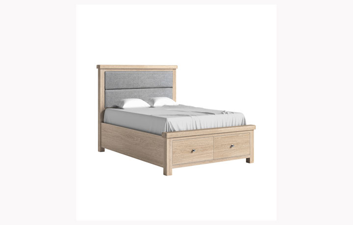 Kensington Whitewash Oak Collection - Kensington Whitewash Oak 4ft6 Bed Frame with Headboard And Drawer 