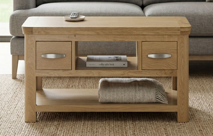 Oak Coffee Tables with Drawers - Delamere Oak Coffee Table with 2 Drawers