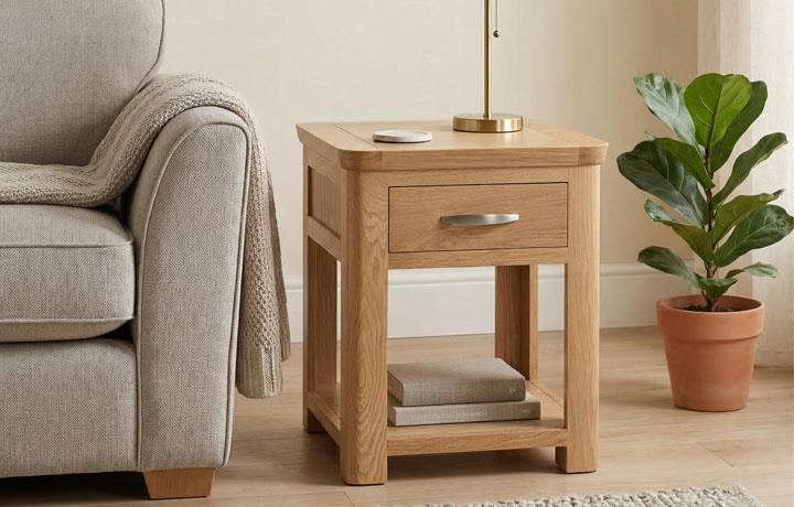 Delamere Oak Collection - Delamere Oak End Side Table with Drawer