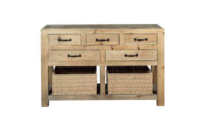 Carlton Reclaimed Pine Collection - Carlton Reclaimed Pine 5 Drawer Sideboard With 2 Baskets