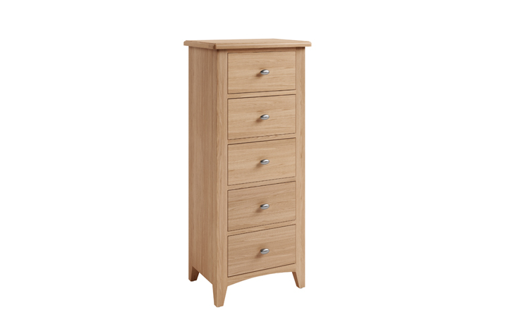 Chest Of Drawers - Columbus Oak 5 Drawer Narrow Chest