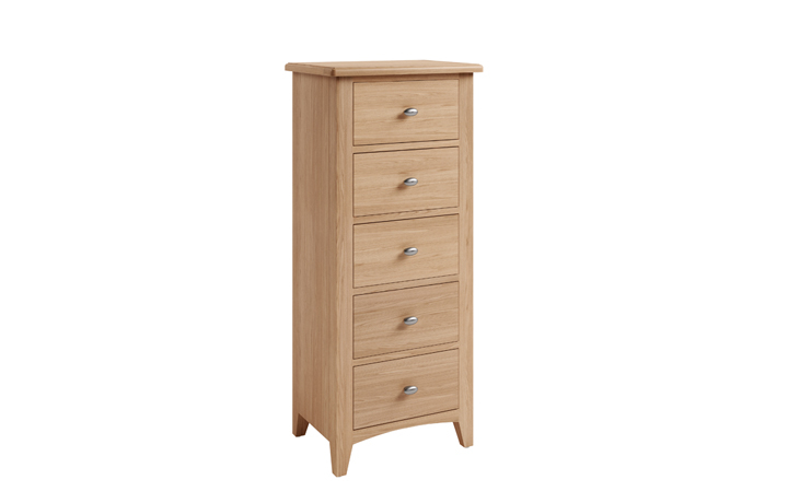 Oak Chest Of Drawers - Columbus Oak 5 Drawer Narrow Chest