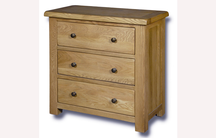 Chest Of Drawers - Norfolk Rustic Solid Oak 3 Drawer Wide Wellington