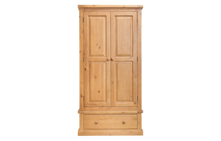 Wardrobes - Country Pine  Double Gents Wardrobe With Drawer