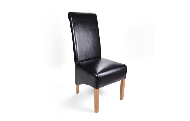 Leather or PU Dining Chairs - Classic Black Leather Rollback Dining Chair