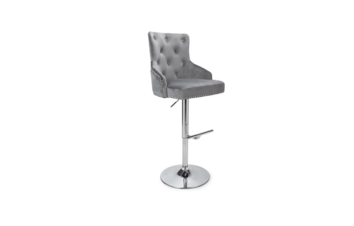 Chairs & Bar Stools - Luxury Brushed Velvet Grey Adjustable Bar Stool