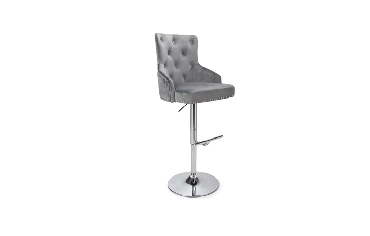 Bar Stools - Luxury Brushed Velvet Grey Adjustable Bar Stool