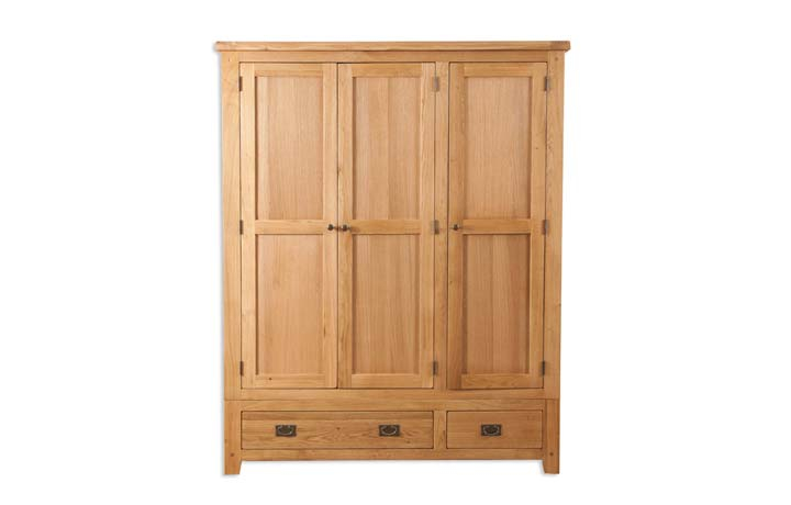 Oak 3 Door Wardrobes - Windsor Natural Oak 3 Door 2 Drawer Triple Gents Wardrobe