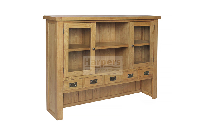 Dresser Tops & Larder Units - Essex Rustic Oak Large Dresser Top 5 Drawer 2 Door