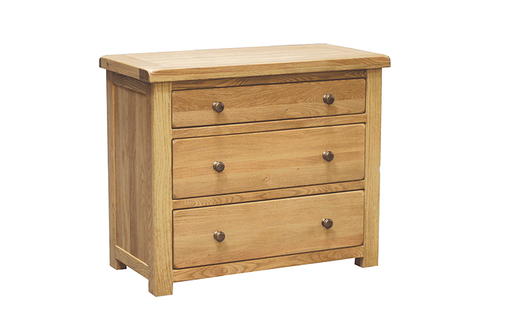 Norfolk Solid Oak Furniture Range - Norfolk Rustic Solid Oak 3 Drawer Chest