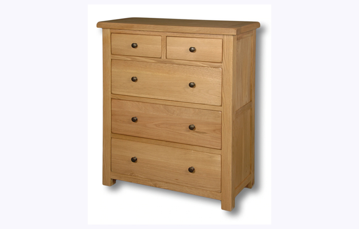 Norfolk Solid Oak Furniture Range - Norfolk Rustic Solid Oak 2 Over 3 Chest (Jumbo)