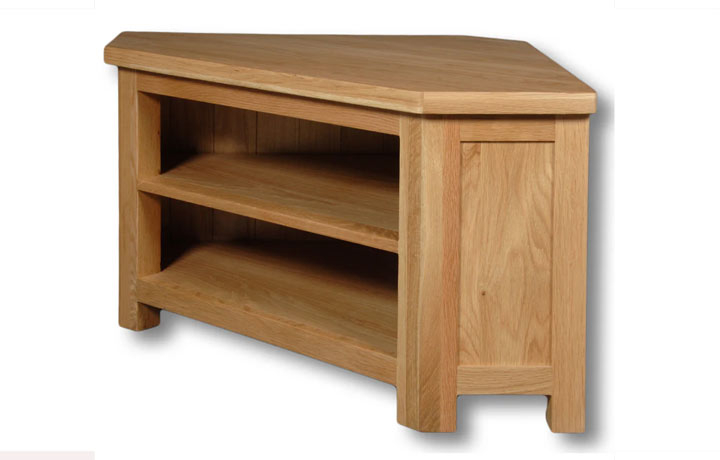 Norfolk Solid Oak Furniture Range - Norfolk Rustic Solid Oak Open Corner TV Unit