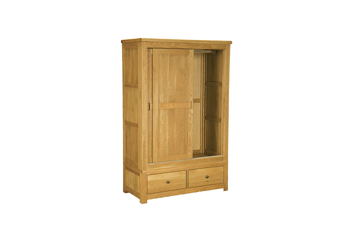 Norfolk Solid Oak Furniture Range - Norfolk Rustic Solid Oak Sliding Door Double Wardrobe
