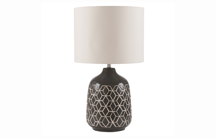 Lighting Range (PLL) - PLL160 Dark Grey Geo Ceramic Table Lamp & Shade 