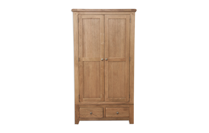 Oak 2 Door Wardrobe - Windsor Rustic Oak Gents Double Wardrobe