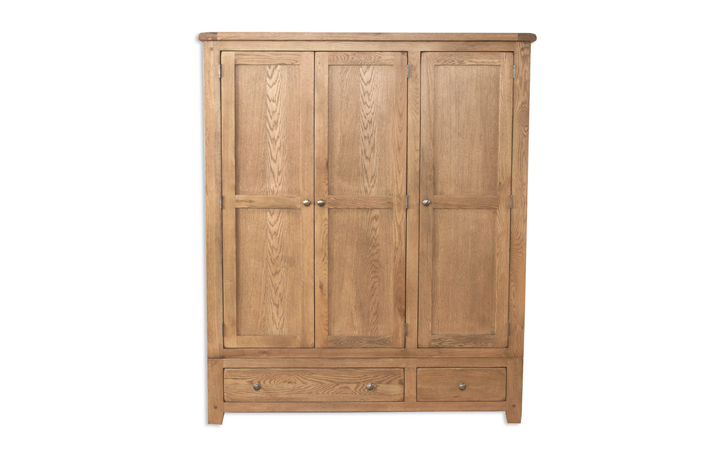 Oak 3 Door Wardrobes - Windsor Rustic Oak 3 Door 2 Drawer Wardrobe