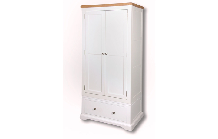Suffolk Painted Collection White & Grey  - Suffolk Painted 2 Door 1 Drawer Small Double Wardrobe