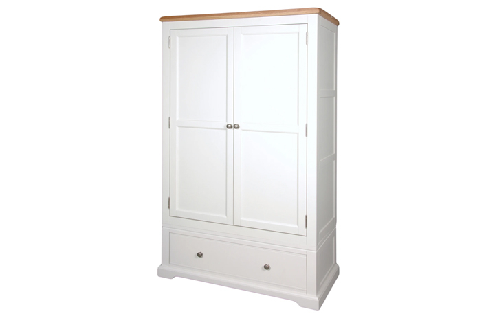 Suffolk Painted Collection White & Grey  - Suffolk Painted 2 Door 1 Drawer Gents Double Wardrobe