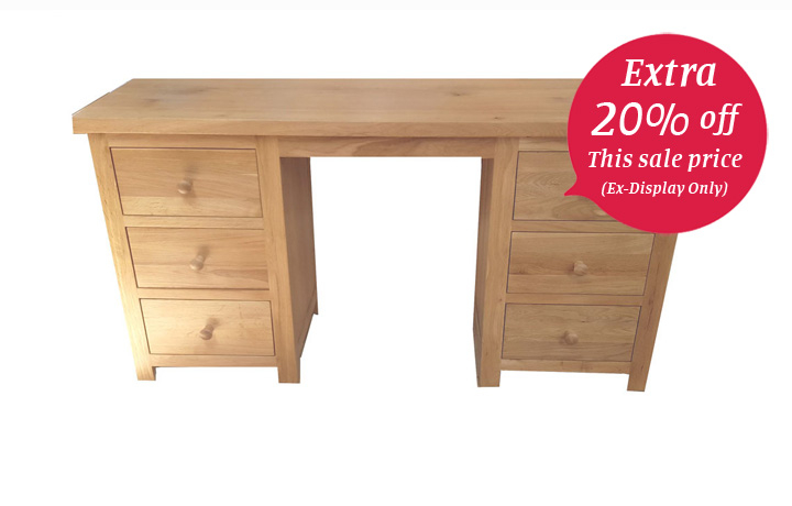 Clearance Furniture - York Solid Oak Double Pedestal Dressing Table